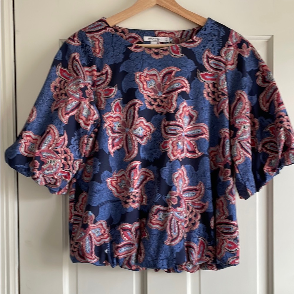 Floral Blue Women's Top Chico's (size Chico's 0 - US 4)